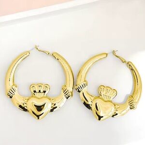 Big chunky claddagh hoop earrings Irish Hoop